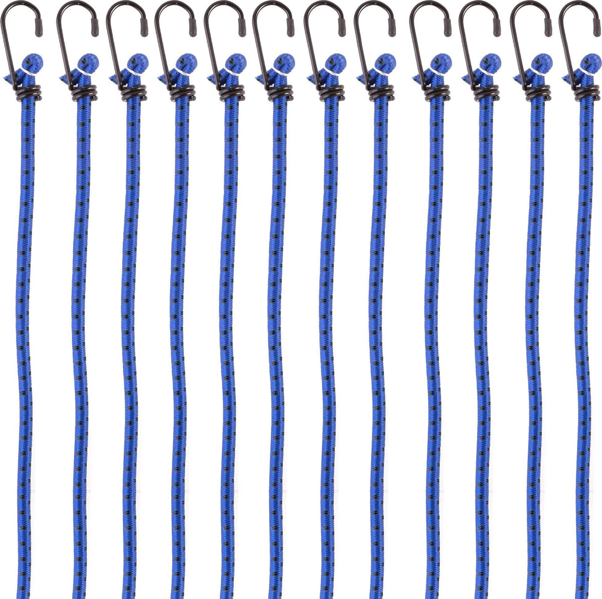 PRETEX 12er-Set Universal-Gepäckspanner mit Haken, in 88 cm Länge, blau, extra stark - Spanngurte, Spanngummi, Expander