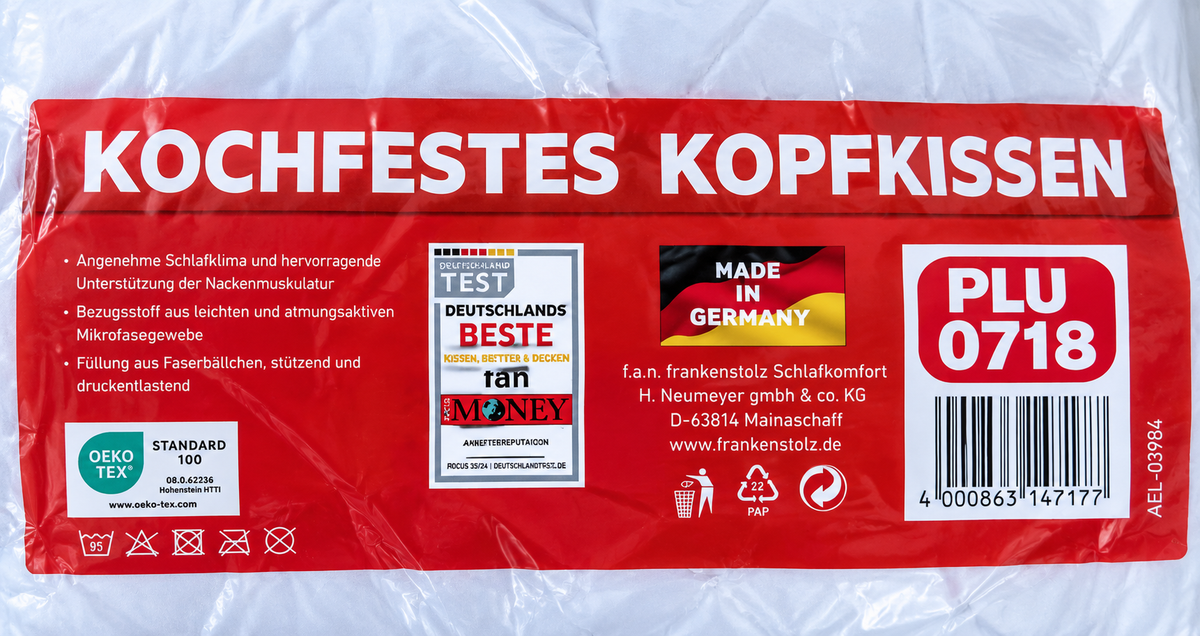 f.a.n. Frankenstolz Kopfkissen 80x80 cm Kochfest 95°C Mikrofaser Allergiker