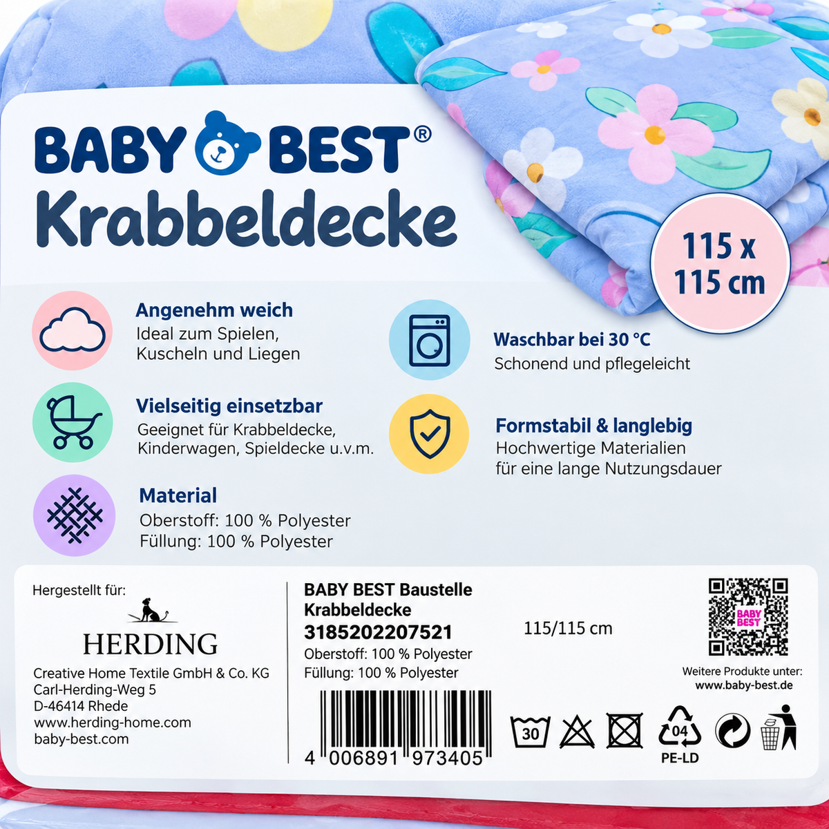 Baby Best Baustelle Krabbeldecke 115x115 cm Spieldecke Herding Bagger Neu