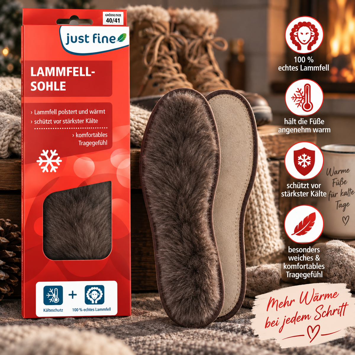 Just Fine Lammfell Einlegesohlen 40/41 100% Echt Lammfell Wintersohlen