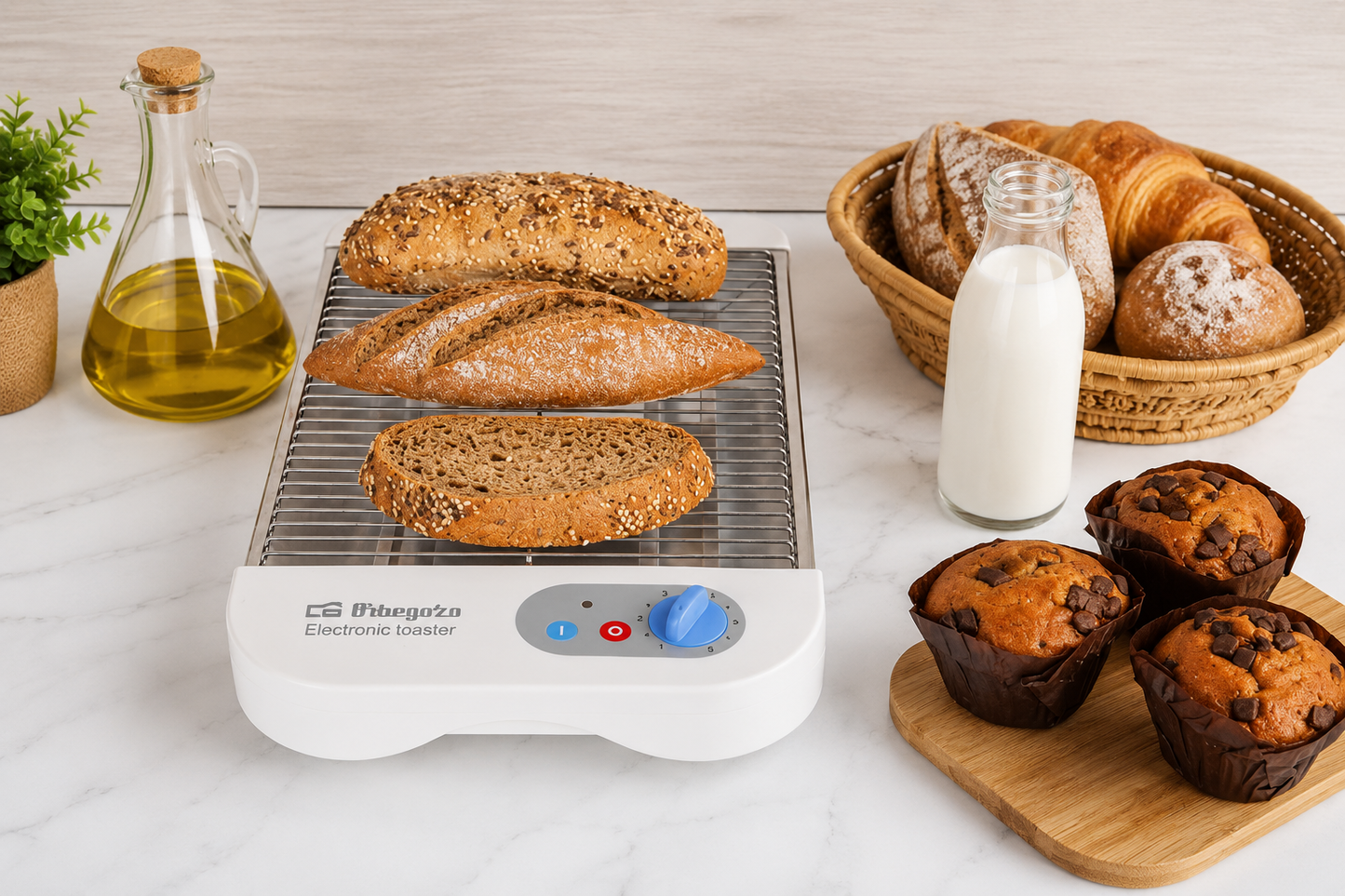 Orbegozo TO1010 Horizontal Toaster 600W Brot Brötchen Aufbacktoaster Timer Grau
