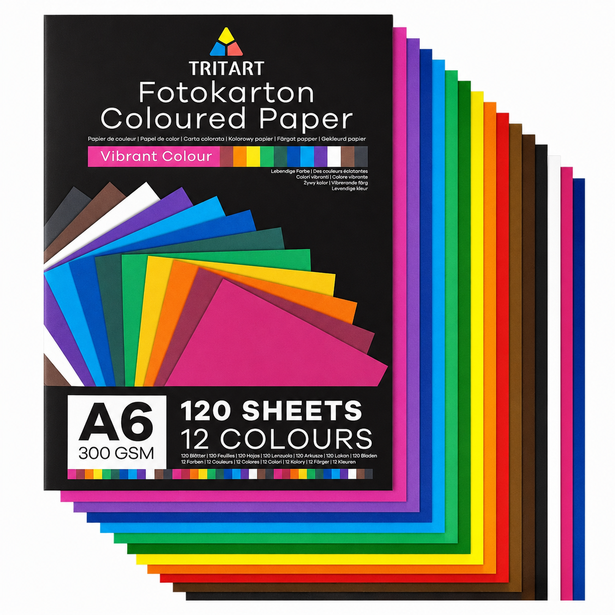 Tritart Fotokarton A6 bunt 300g/m² - 120 Blatt buntes Papier - Karteikarten A6