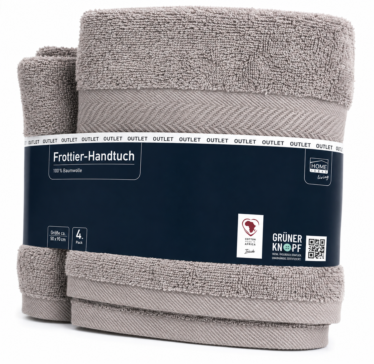 HOME IDEAS living 4er Set Handtücher 50x90 cm 100% Baumwolle Frottier Grau