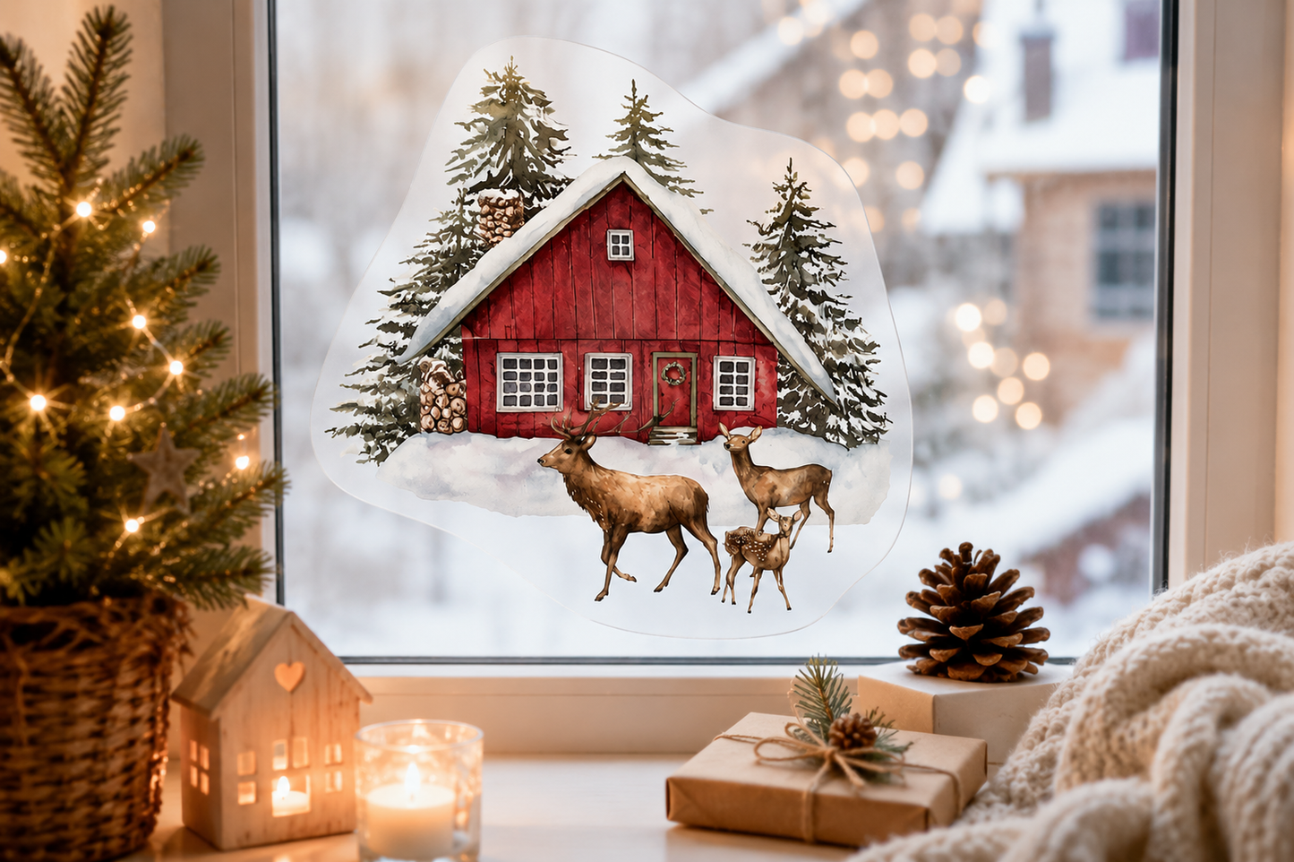 HEITMANN DECO LOVE Fensterbild Weihnachten Hirsch Reh Winterhaus statisch haftend