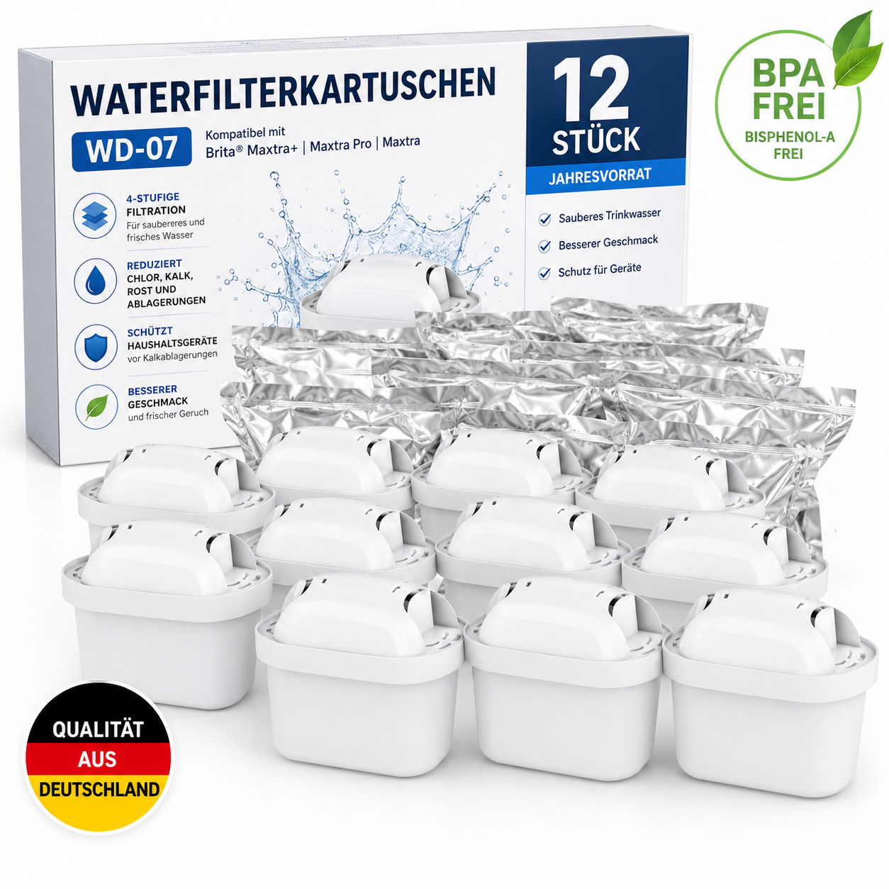 Waterdrop WD-07 Wasserfilter 3, 6, 9, 12 Stück kompatibel Brita Maxtra+ Maxtra Pro