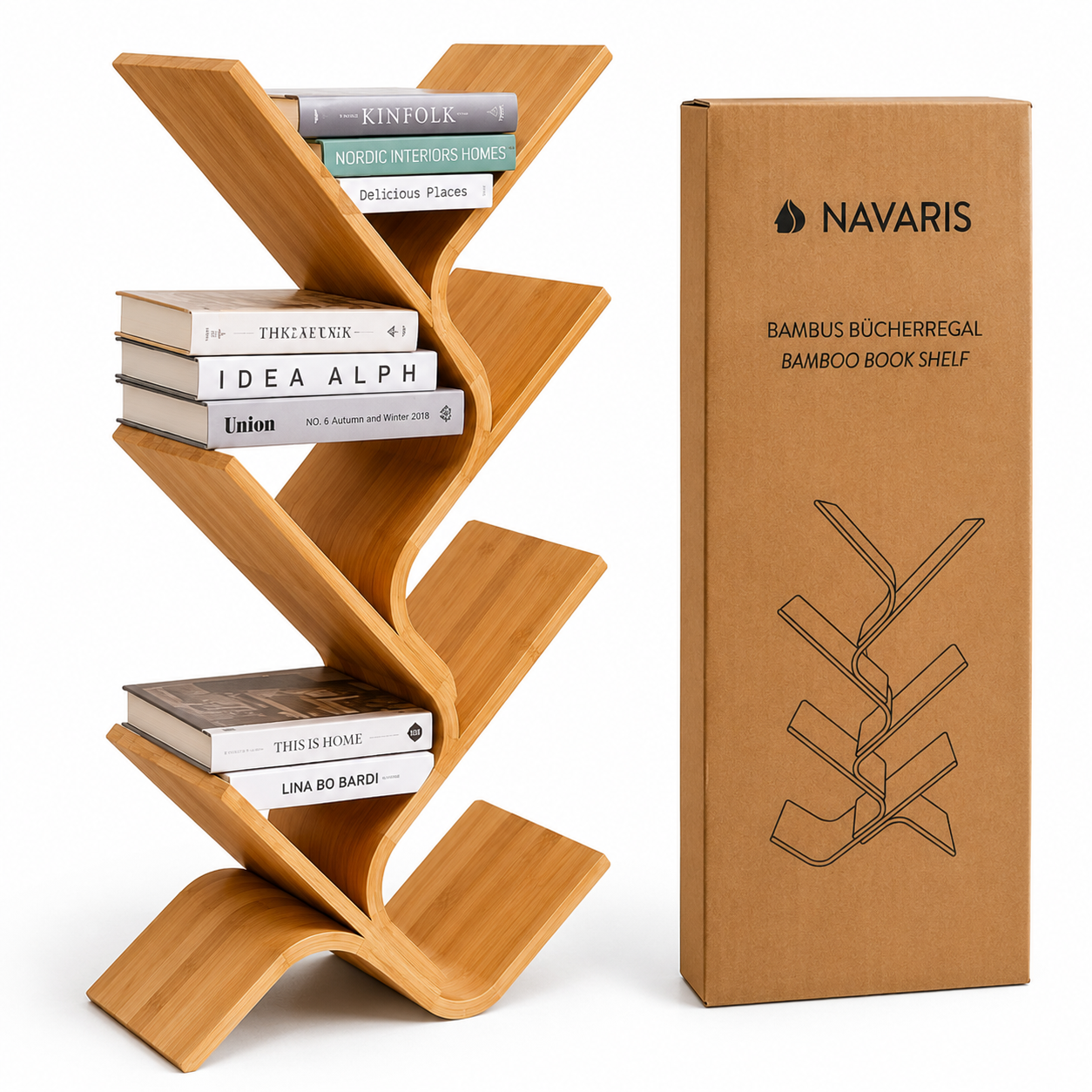 Navaris Bücherregal Regal aus Bambus - 108x59x20cm Bambusregal für Wohnzimmer Schlafzimmer Flur - Standregal für Bücher CDs DVDs Dekoration