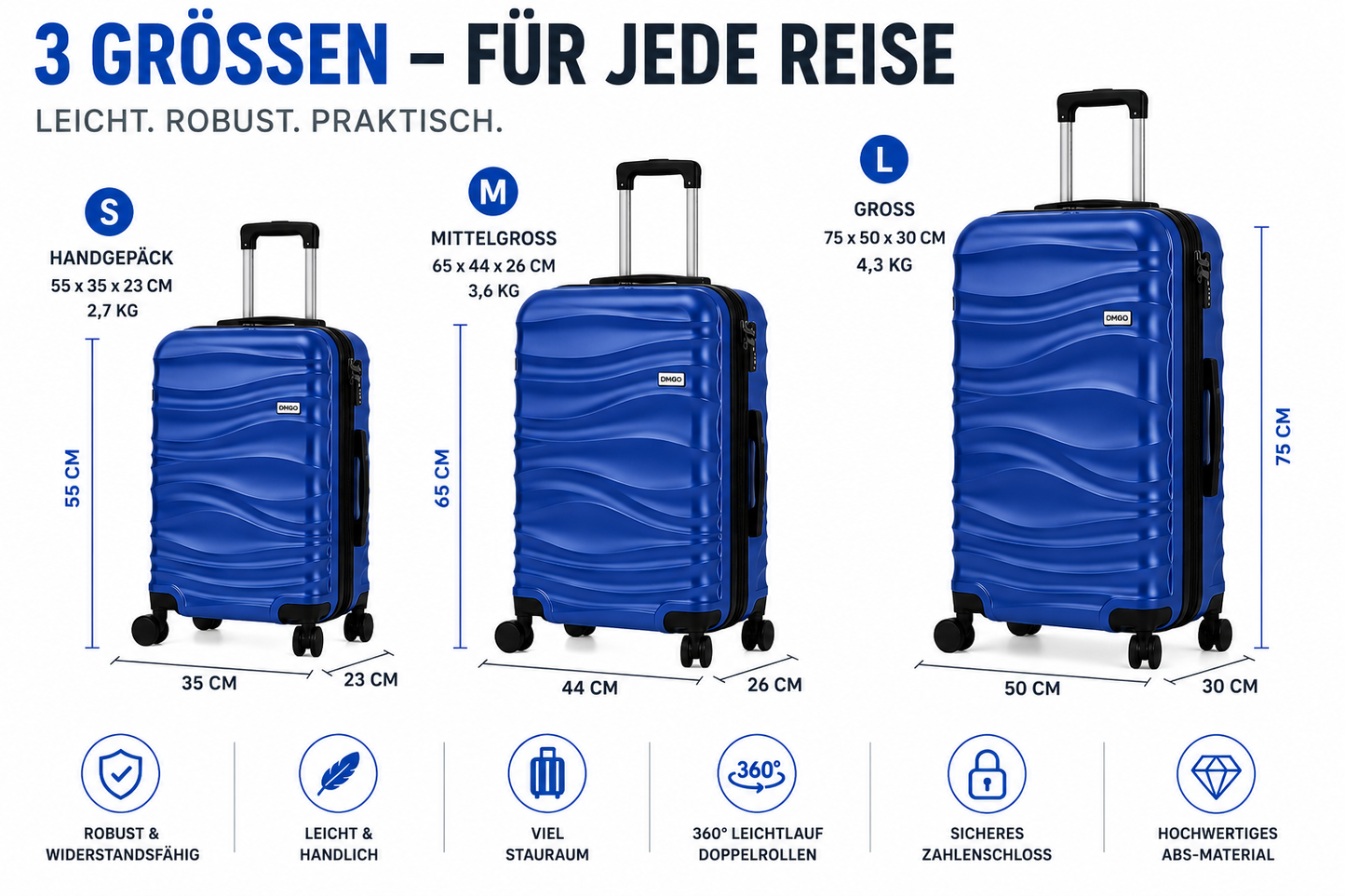 DMS® 7tlg Hartschalenkofferset Koffer Reisekoffer Trolley ABS-Hartschale
