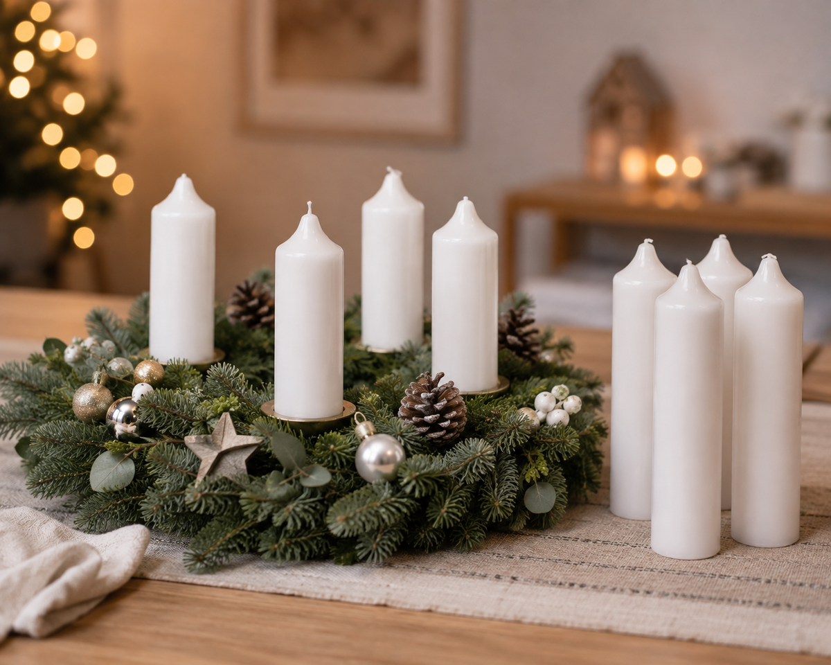 HEITMANN 4 Adventskerzen Weiß Ø 18 mm Weihnachtskerzen Adventskranz