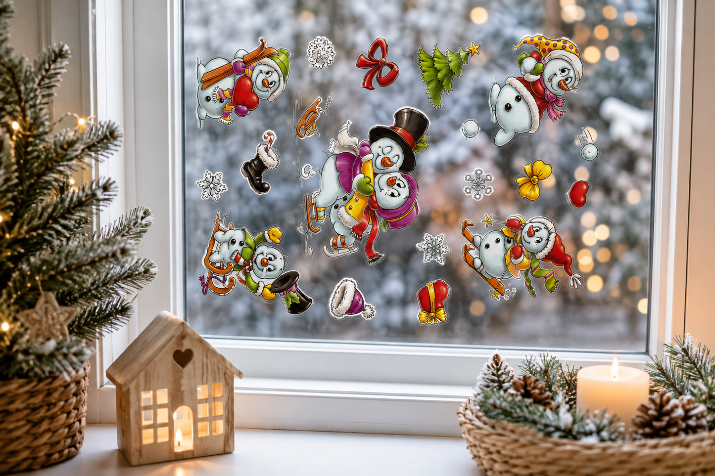 HEITMANN DECO LOVE Fensterbild Schneemänner Weihnachten Winter statisch haftend