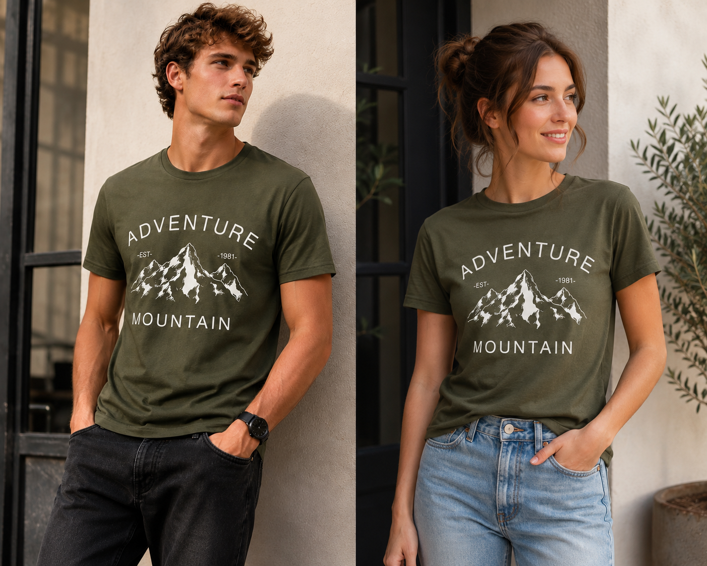 Calliope T-Shirt Gr. S Oliv Grün Adventure Mountain Print Kurzarm Neu