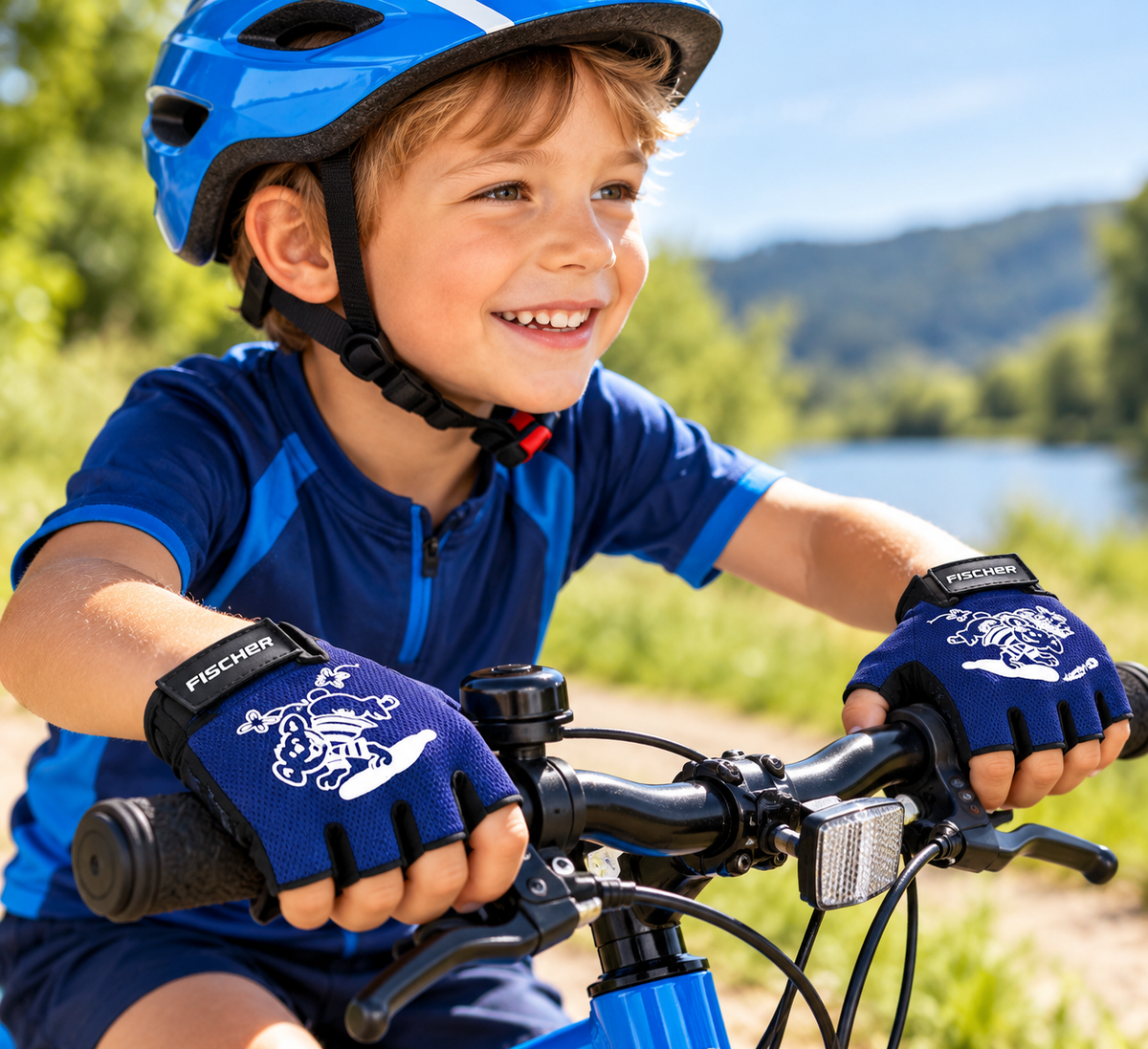 FISCHER Kinder Fahrradhandschuhe Gr. S 3/4 Radhandschuhe Halbfinger gepolstert