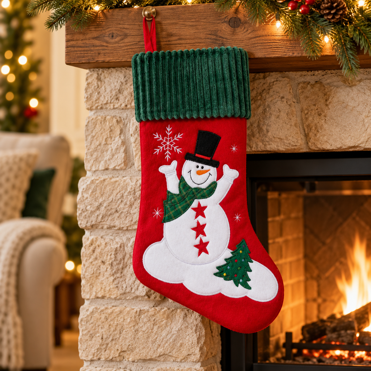 HEITMANN DECO Weihnachtsstrumpf Schneemann Rot Grün Nikolausstiefel zum Befüllen