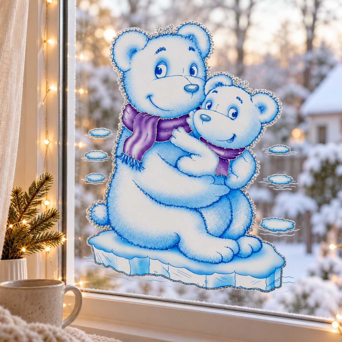 HEITMANN DECO Fensterbild Eisbären Eisbär Baby Winter Glitzer statisch haftend