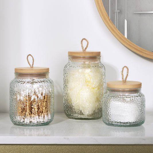 Navaris 3er Glasbehälterset Badezimmer Organizer Wattestäbchen Wattepads