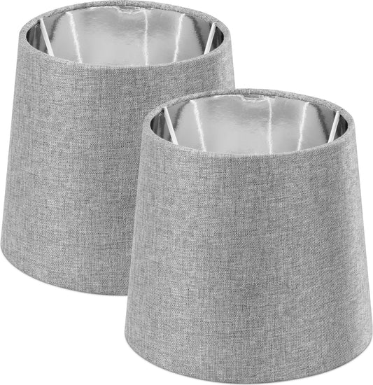 Navaris 2x Lampenschirm Tischlampe E14 rund - 15,2x13,7x17,2cm - Lampenschirme für Tischlampen Set - E 14 Leuchtenschirm - Grau Silber
