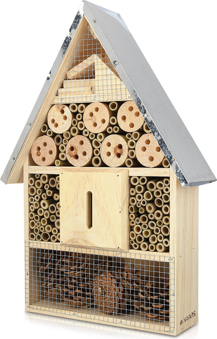 Navaris Insektenhotel Holz Bienenhotel Nisthilfe Garten Balkon 40cm