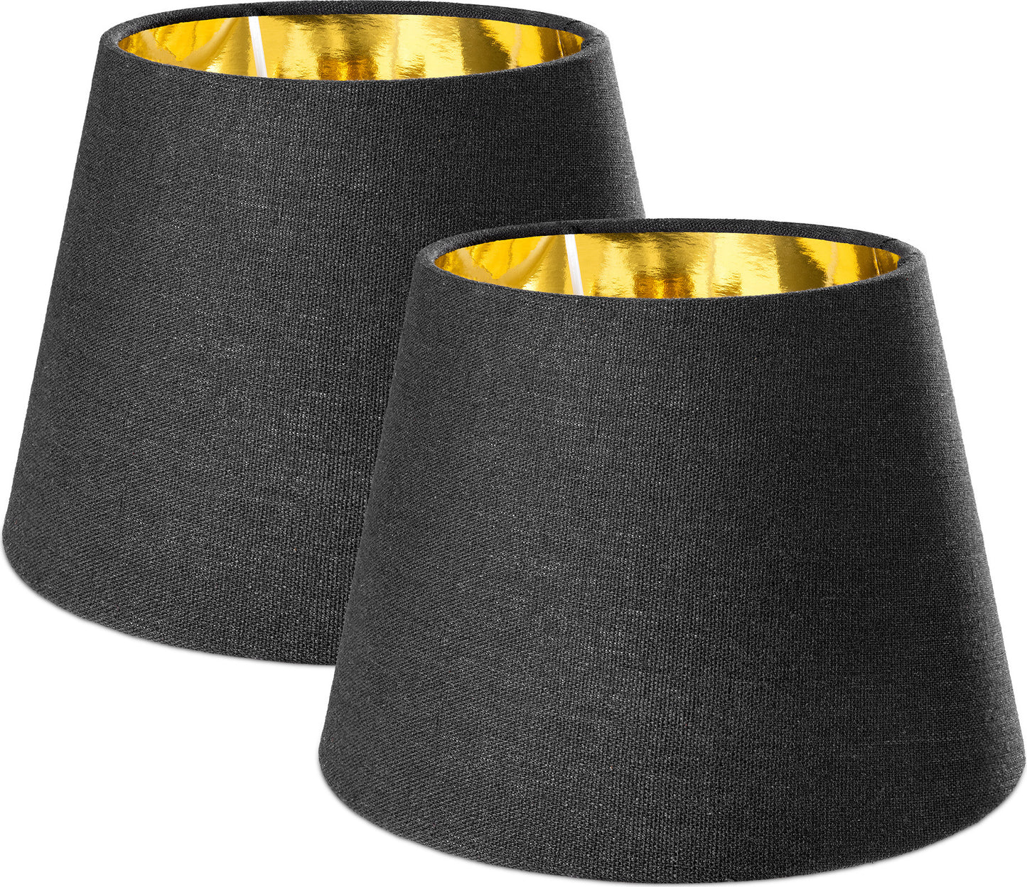 Navaris 2x Lampenschirm E27 Schwarz Gold Leinen Ø22cm Tischlampe Leuchtenschirm