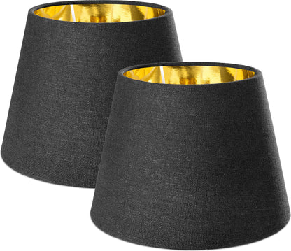 Navaris 2x Lampenschirm E27 Schwarz Gold Leinen Ø22cm Tischlampe Leuchtenschirm