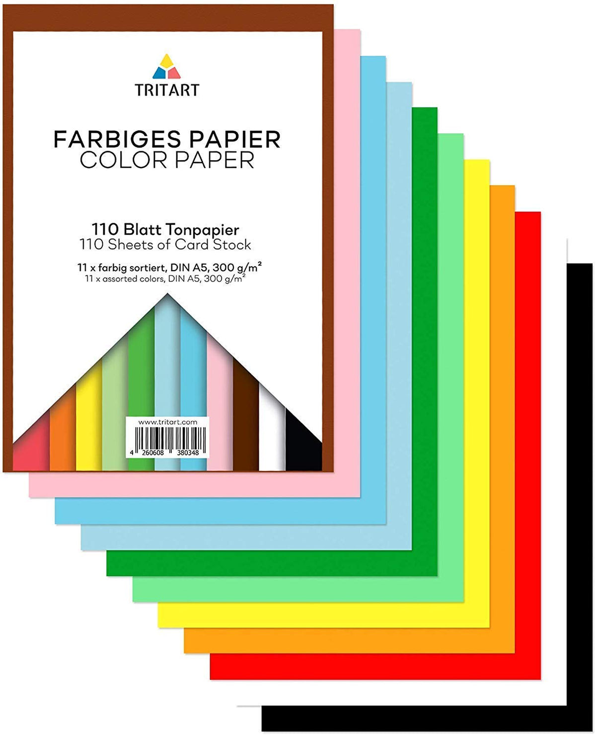 TRITART Fotokarton A5 300g/m² 110 Blatt 11 Farben Bastelpapier Tonkarton