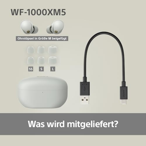 Sony WF-1000XM5 kabellose Noise-Cancelling-Kopfhörer Bluetooth, In-Ear-Kopfhörer mit Mikrofon, bis zu 24 Stunden Akkulaufzeit, Schnellladefunktion, IPX4-Schutz, kompatibel mit iOS & Android – Farbe: Schwarz, Größe: Small.