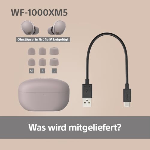 Sony WF-1000XM5 kabellose Noise-Cancelling-Kopfhörer Bluetooth, In-Ear-Kopfhörer mit Mikrofon, bis zu 24 Stunden Akkulaufzeit, Schnellladefunktion, IPX4-Schutz, kompatibel mit iOS & Android – Farbe: Schwarz, Größe: Small.
