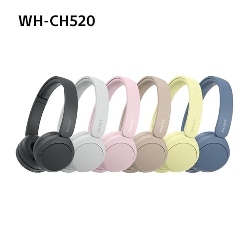 Sony WH-CH520 kabellose Bluetooth-On-Ear-Kopfhörer Hohe Klangqualität, leichtes Design, bis zu 50 Stunden Akkulaufzeit, Schnellladefunktion, EQ, klare Gesprächsqualität, kompatibel mit iOS & Android – Farbe: Beige.