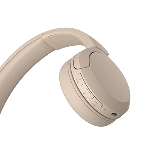 Sony WH-CH520 kabellose Bluetooth-On-Ear-Kopfhörer Hohe Klangqualität, leichtes Design, bis zu 50 Stunden Akkulaufzeit, Schnellladefunktion, EQ, klare Gesprächsqualität, kompatibel mit iOS & Android – Farbe: Beige.
