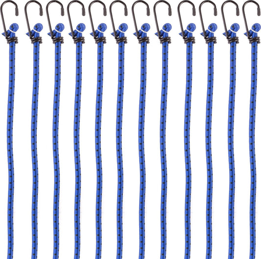 PRETEX 12er-Set Universal-Gepäckspanner mit Haken, in 88 cm Länge, blau, extra stark - Spanngurte, Spanngummi, Expander