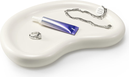 Navaris Tablett für Schmuck und Make-Up Steingut - 24 x 16,5 x 3 cm - Deko Tray Schminktisch - Organizer Badezimmer - Keramik - Mondform