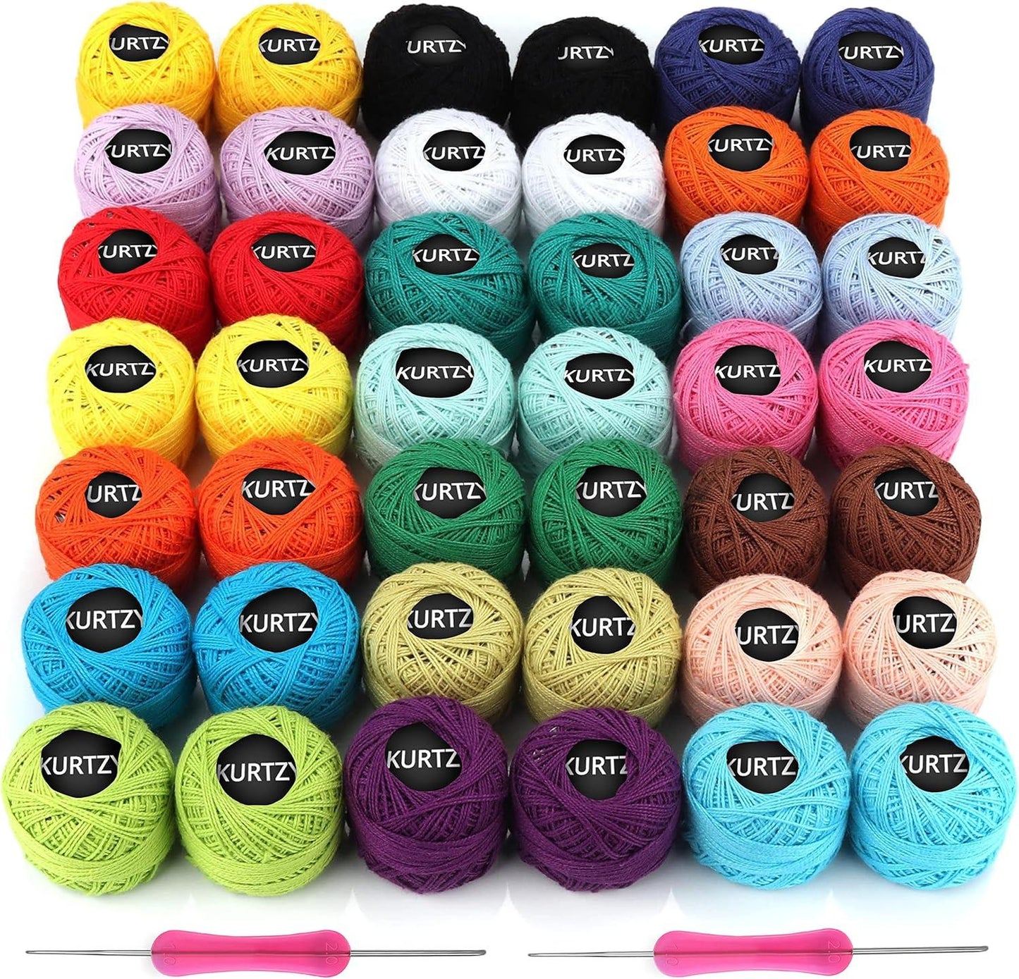 Kurtzy Häkelgarn Set 42x Baumwolle mit 2 Häkelnadeln Bunt KURTZY-642 DIY