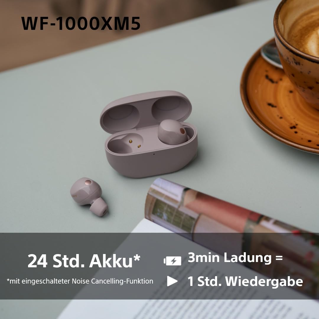 Sony WF-1000XM5 kabellose Noise-Cancelling-Kopfhörer Bluetooth, In-Ear-Kopfhörer mit Mikrofon, bis zu 24 Stunden Akkulaufzeit, Schnellladefunktion, IPX4-Schutz, kompatibel mit iOS & Android – Farbe: Schwarz, Größe: Small.