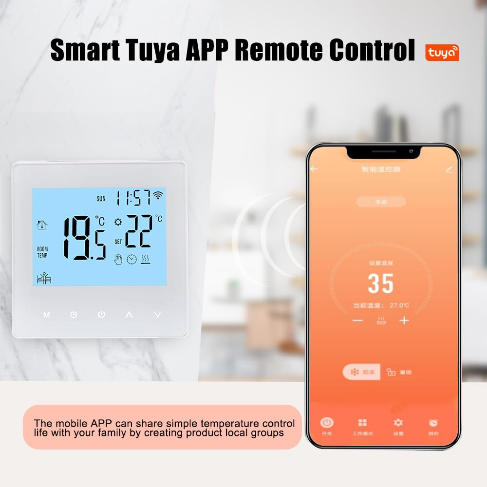 Decdeal WLAN-Thermostat für Wasser-Fußbodenheizung, programmierbar, 230 V, LCD-Display, 3 A, kompatibel mit Tuya-App (Weiß)