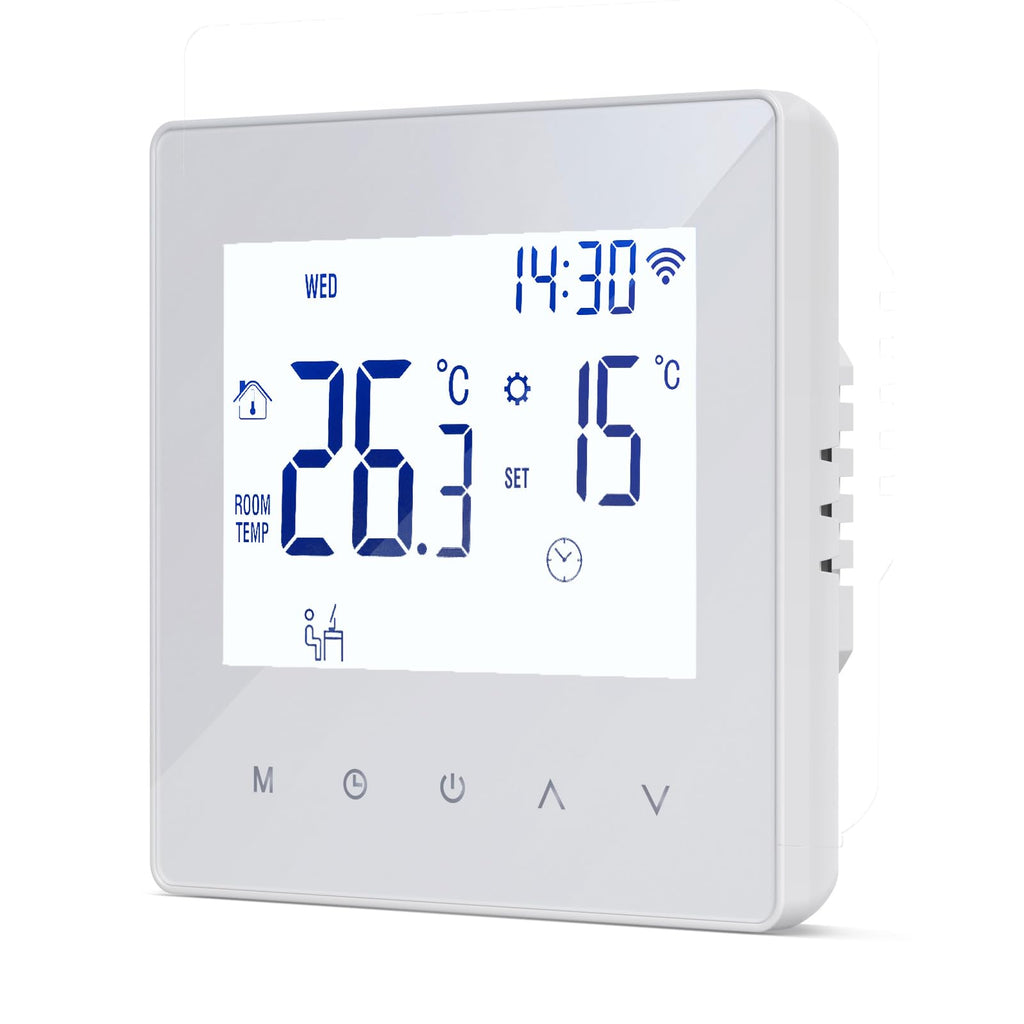 Decdeal WLAN-Thermostat für Wasser-Fußbodenheizung, programmierbar, 230 V, LCD-Display, 3 A, kompatibel mit Tuya-App (Weiß)