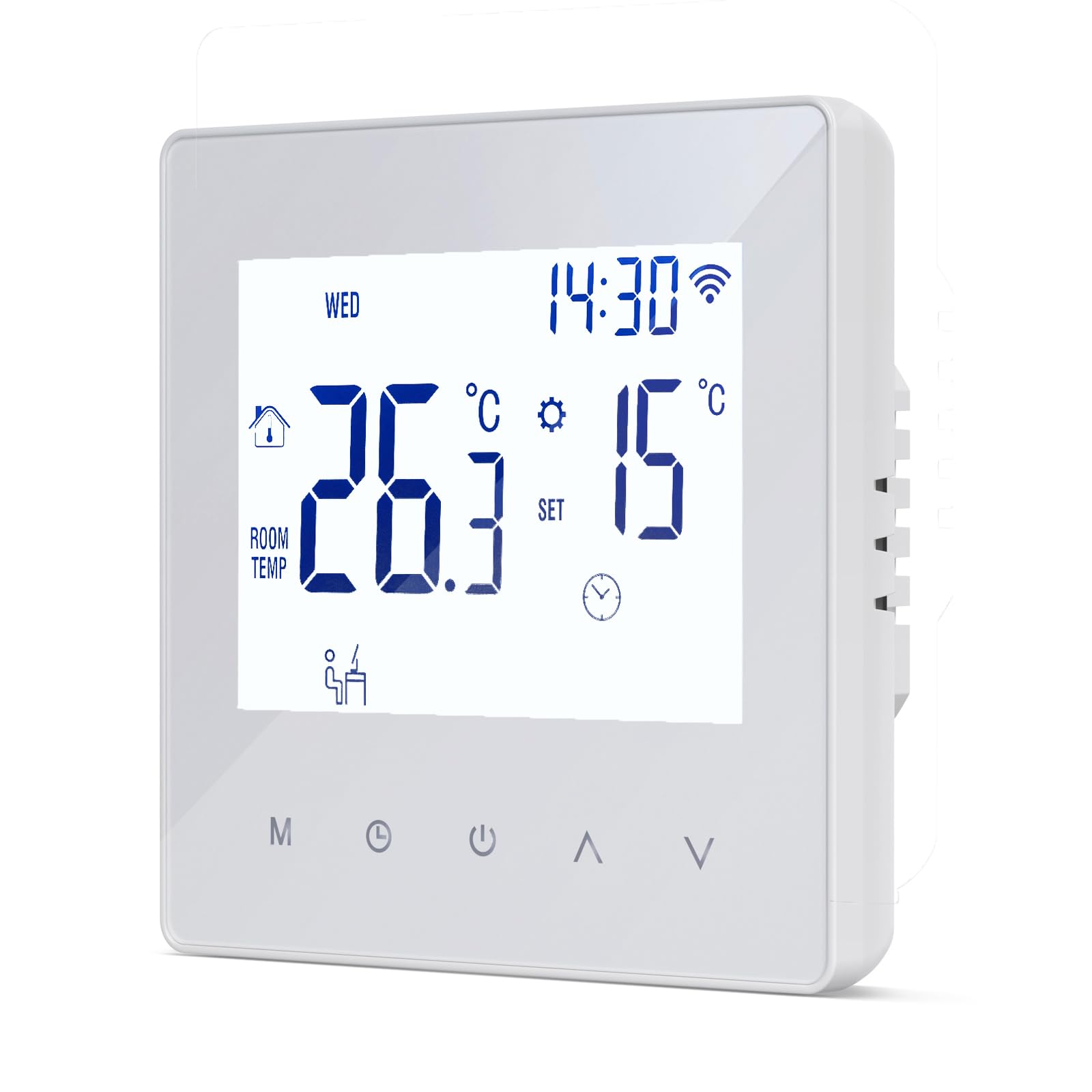 Decdeal WLAN-Thermostat für Wasser-Fußbodenheizung, programmierbar, 230 V, LCD-Display, 3 A, kompatibel mit Tuya-App (Weiß)