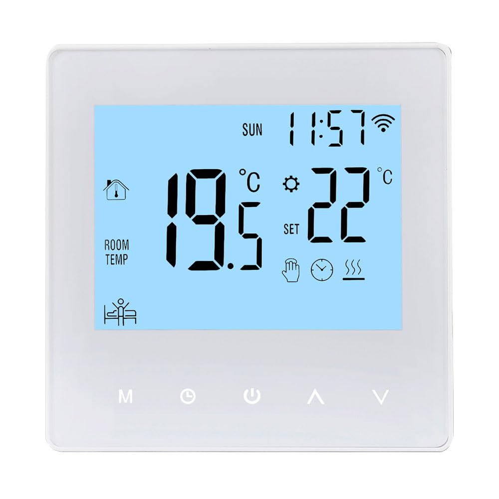 Decdeal WLAN-Thermostat für Wasser-Fußbodenheizung, programmierbar, 230 V, LCD-Display, 3 A, kompatibel mit Tuya-App (Weiß)