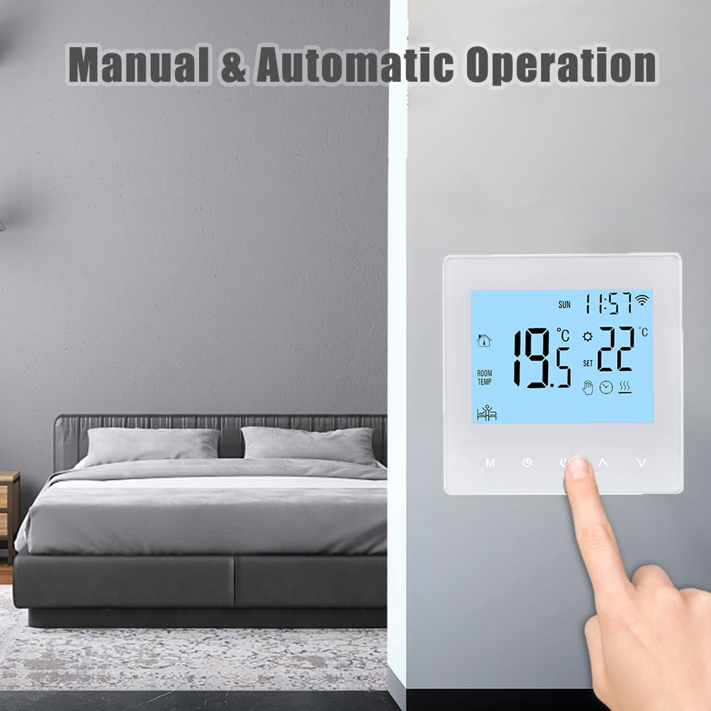 Decdeal WLAN-Thermostat für Wasser-Fußbodenheizung, programmierbar, 230 V, LCD-Display, 3 A, kompatibel mit Tuya-App (Weiß)