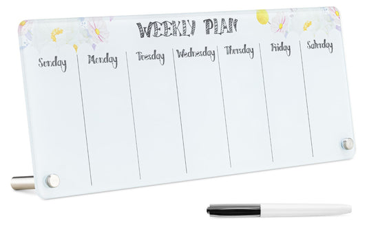 Navaris Wochenplaner aus Glas abwischbar - Whiteboard Kalender für Büro Schreibtisch - trocken abwischbar - Desktop Notizboard Organizer Terminplaner
