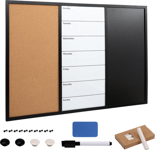 Kurtzy 3-In-1 Pinnwand Kombi-Tafel magnetisch - Tafel aus Kork Whiteboard