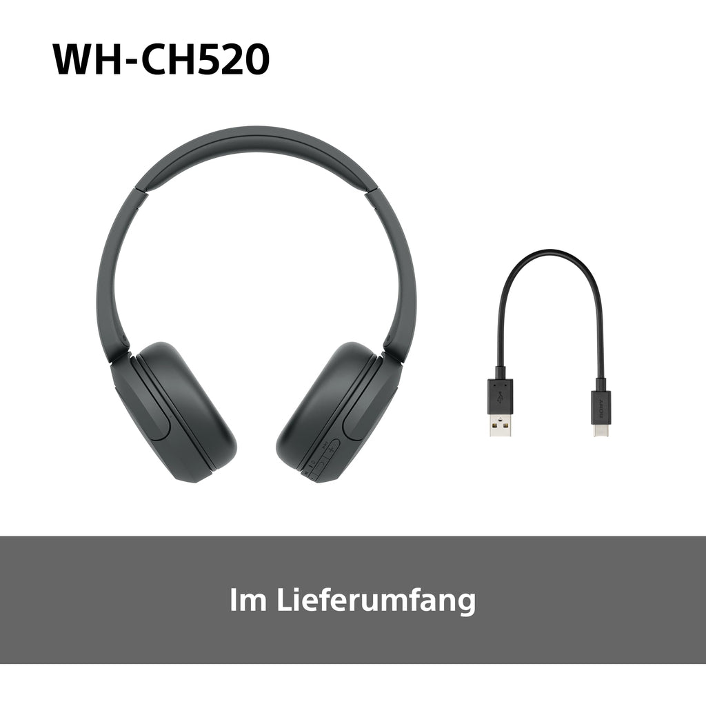 Sony WH-CH520 kabellose Bluetooth-On-Ear-Kopfhörer Hohe Klangqualität, leichtes Design, bis zu 50 Stunden Akkulaufzeit, Schnellladefunktion, EQ, klare Gesprächsqualität, kompatibel mit iOS & Android – Farbe: Beige.