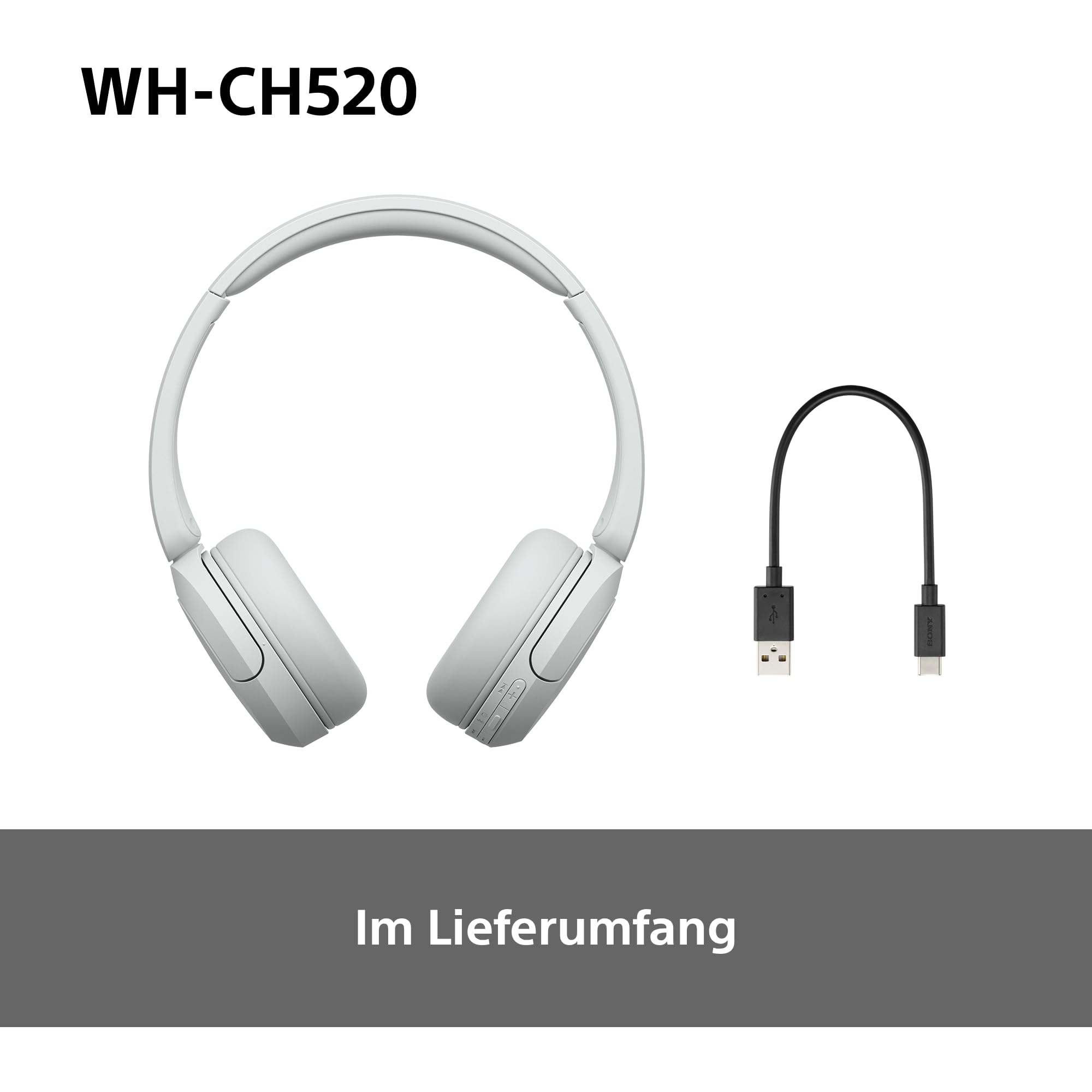 Sony WH-CH520 kabellose Bluetooth-On-Ear-Kopfhörer Hohe Klangqualität, leichtes Design, bis zu 50 Stunden Akkulaufzeit, Schnellladefunktion, EQ, klare Gesprächsqualität, kompatibel mit iOS & Android – Farbe: Beige.