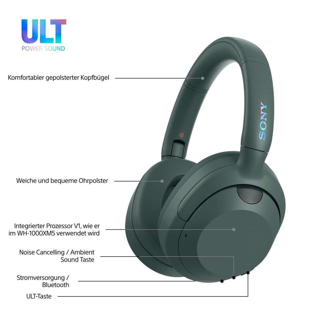 Sony ULT WEAR kabellose Kopfhörer Mit Geräuschunterdrückung, ULT Power Sound, ultimativem tiefen Bass, gleichem Prozessor wie WH-1000XM5, klare Anrufqualität, 30 Stunden Akkulaufzeit, kompatibel mit iOS und Android – Farbe: Weiß.