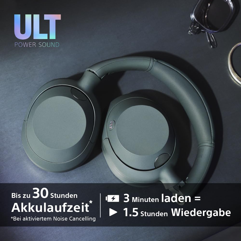 Sony ULT WEAR kabellose Kopfhörer Mit Geräuschunterdrückung, ULT Power Sound, ultimativem tiefen Bass, gleichem Prozessor wie WH-1000XM5, klare Anrufqualität, 30 Stunden Akkulaufzeit, kompatibel mit iOS und Android – Farbe: Weiß.