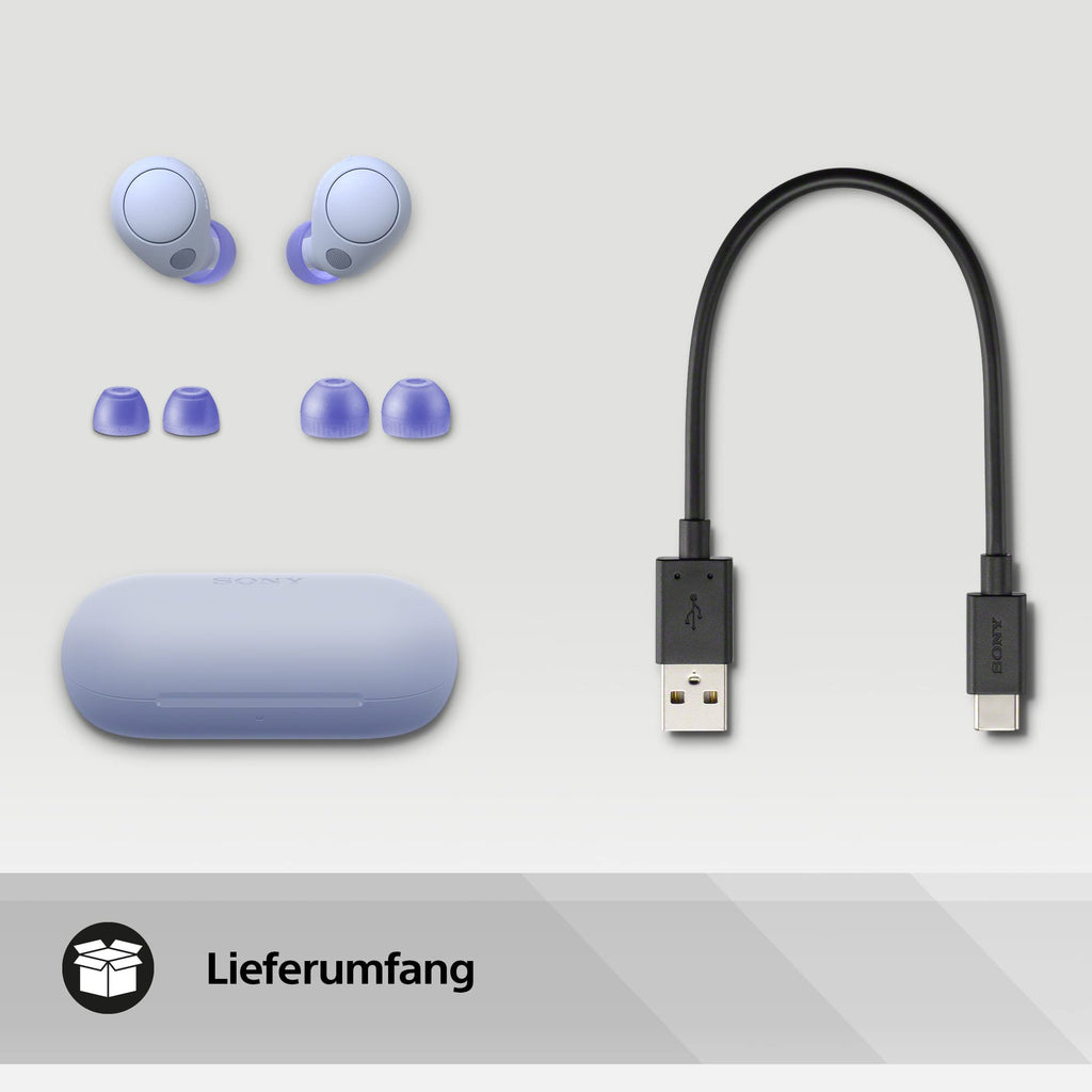 Sony WF-C700N kabellose Bluetooth-Kopfhörer (Klein, leicht, Bluetooth-Multipoint-Verbindung, IPX4-Schutz, bis zu 20 Stunden Akkulaufzeit, Schnellladefunktion, kompatibel mit iOS & Android), Farbe: Lavendel.