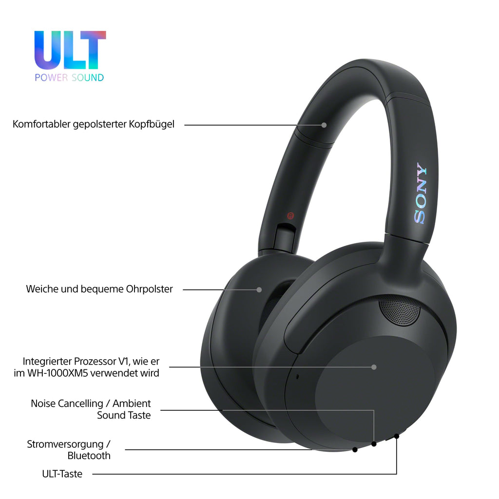 Sony ULT WEAR kabellose Kopfhörer Mit Geräuschunterdrückung, ULT Power Sound, ultimativem tiefen Bass, gleichem Prozessor wie WH-1000XM5, klare Anrufqualität, 30 Stunden Akkulaufzeit, kompatibel mit iOS und Android – Farbe: Weiß.
