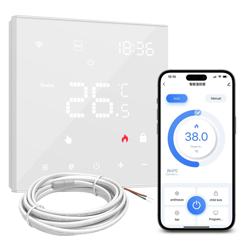 AVATTO Thermostat for Electric Underfloor Heating, Smart WiFi Thermostat Programmable Room Thermostat Compatible with Alexa, Google Home, Voice Control and Smart Life App Remote Control, 2.4 GHz WLAN