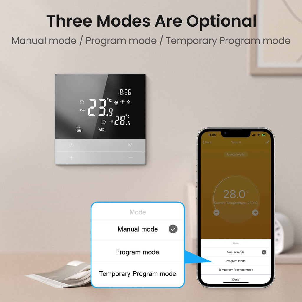 AVATTO Thermostat for Electric Underfloor Heating, Smart WiFi Thermostat Programmable Room Thermostat Compatible with Alexa, Google Home, Voice Control and Smart Life App Remote Control, 2.4 GHz WLAN