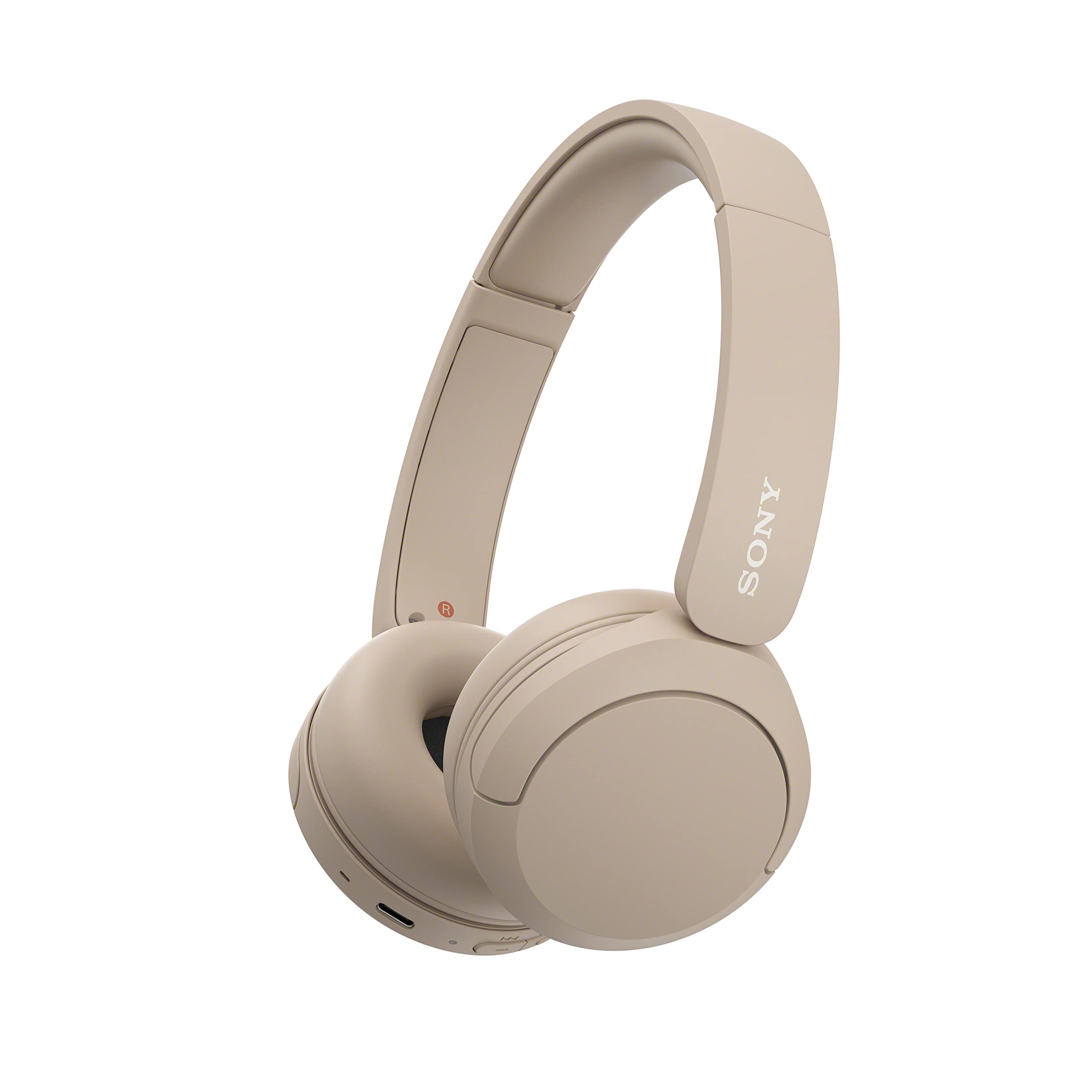 Sony WH-CH520 kabellose Bluetooth-On-Ear-Kopfhörer Hohe Klangqualität, leichtes Design, bis zu 50 Stunden Akkulaufzeit, Schnellladefunktion, EQ, klare Gesprächsqualität, kompatibel mit iOS & Android – Farbe: Beige.
