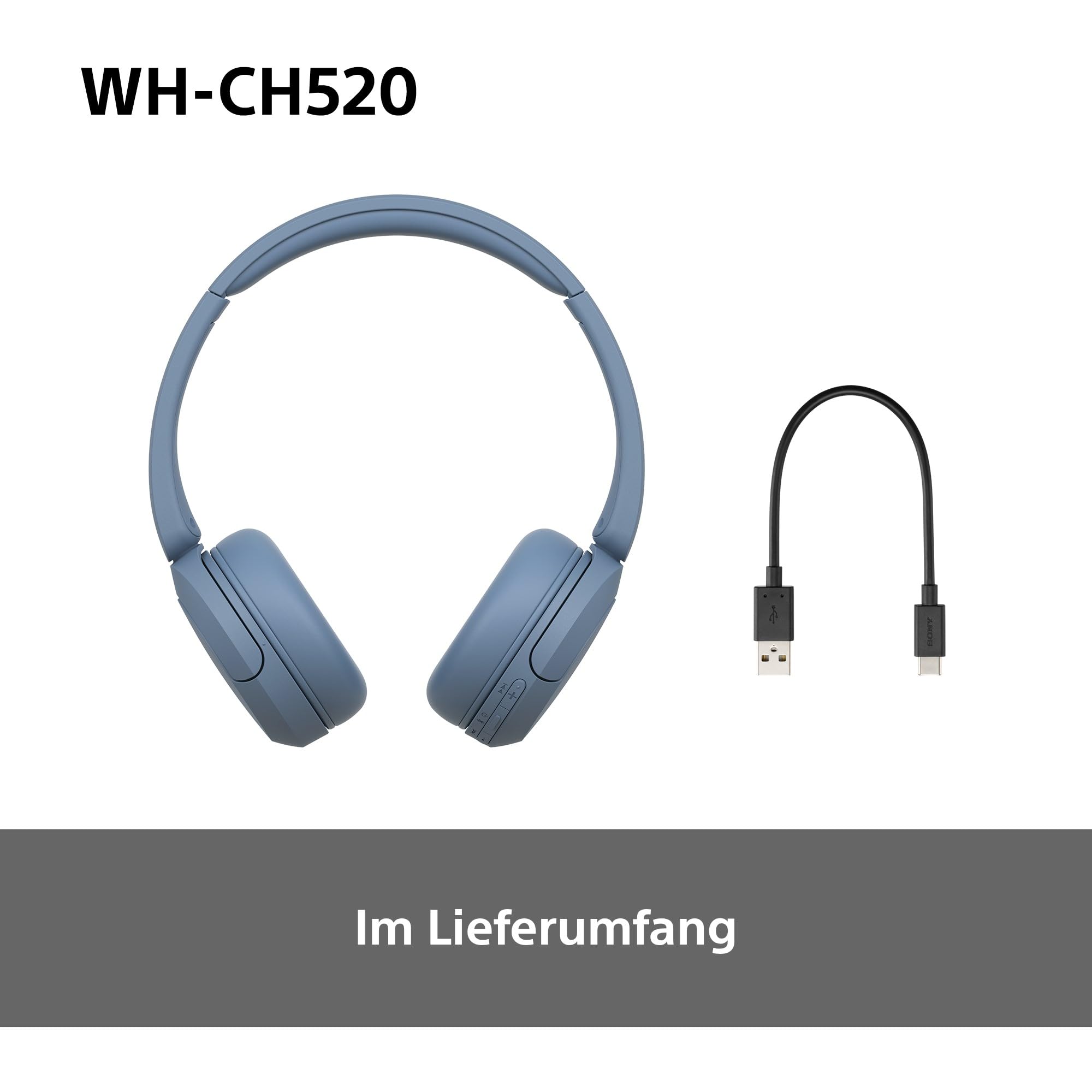 Sony WH-CH520 kabellose Bluetooth-On-Ear-Kopfhörer Hohe Klangqualität, leichtes Design, bis zu 50 Stunden Akkulaufzeit, Schnellladefunktion, EQ, klare Gesprächsqualität, kompatibel mit iOS & Android – Farbe: Beige.