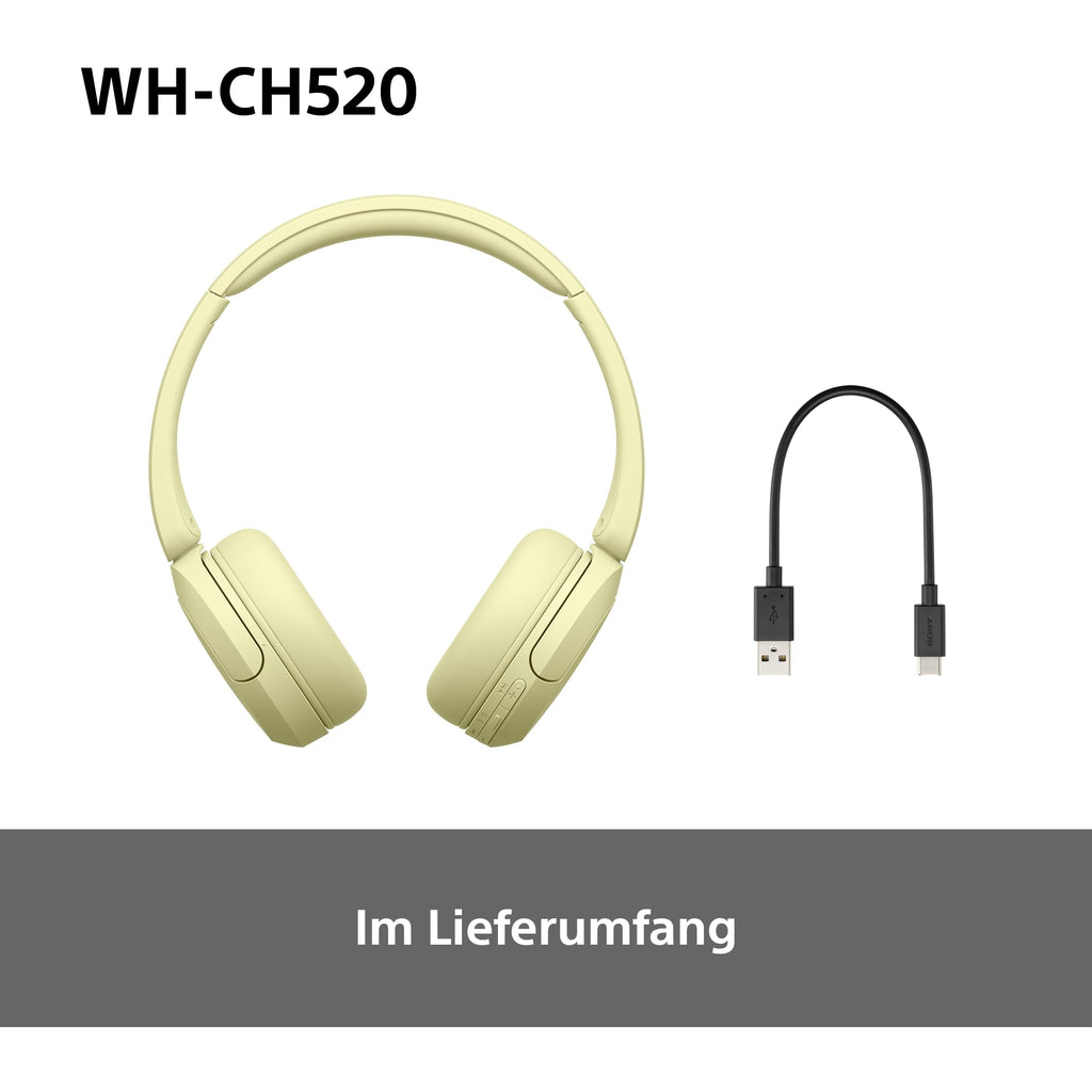Sony WH-CH520 kabellose Bluetooth-On-Ear-Kopfhörer Hohe Klangqualität, leichtes Design, bis zu 50 Stunden Akkulaufzeit, Schnellladefunktion, EQ, klare Gesprächsqualität, kompatibel mit iOS & Android – Farbe: Beige.