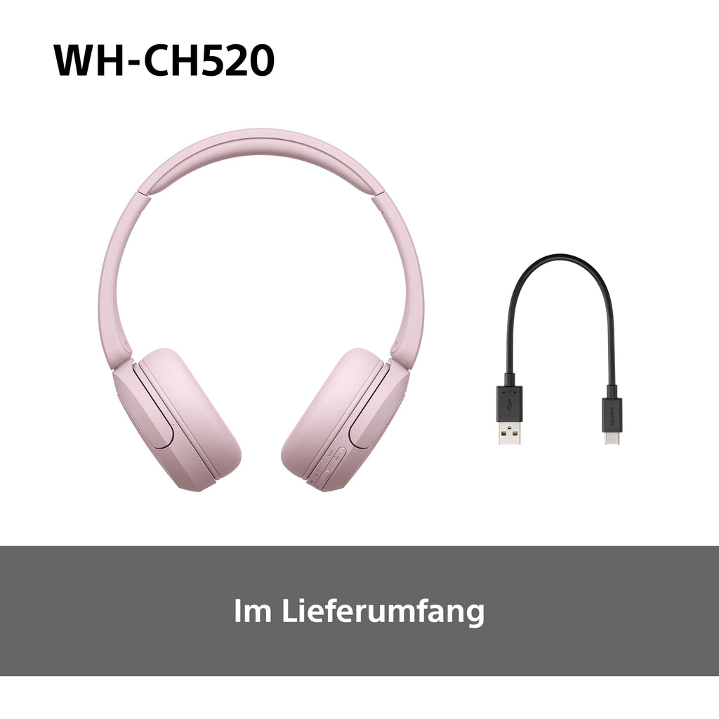 Sony WH-CH520 kabellose Bluetooth-On-Ear-Kopfhörer Hohe Klangqualität, leichtes Design, bis zu 50 Stunden Akkulaufzeit, Schnellladefunktion, EQ, klare Gesprächsqualität, kompatibel mit iOS & Android – Farbe: Beige.